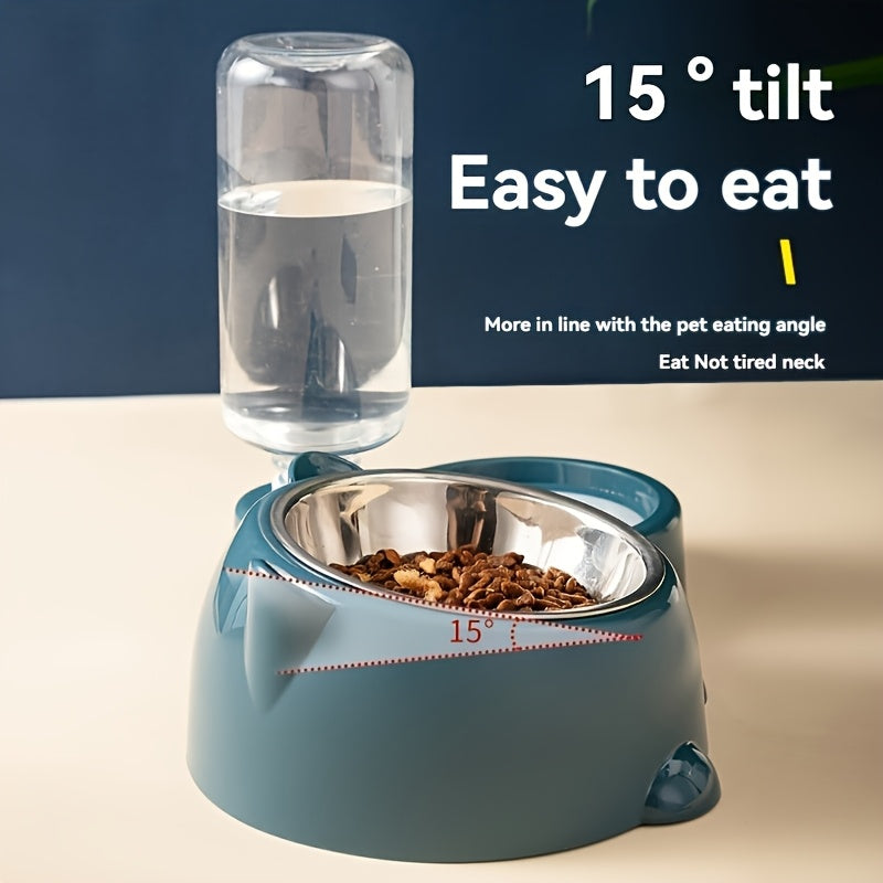 [No Battery Needed] Automatic Pet Feeder and Water Dispenser - Stainless Steel and Plastic, Anti-Slip, No Battery Needed - for Cats and Small Dogs