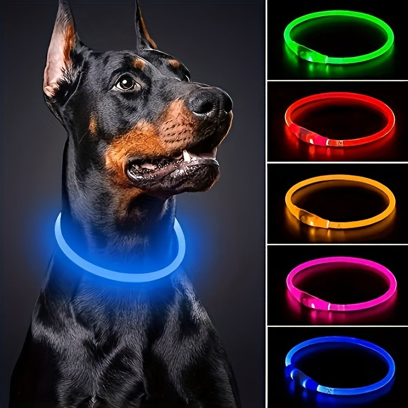 Rechargeable LED Dog Collar with 3 Modes - USB Charging, Adjustable Brightness, Durable PVC Material, Comfort Fit for Nighttime Walks, Safety & Visibility, Dog Collar Rechargeable, Pet Safety Gear, Sleek Pet Accessory, Comfor