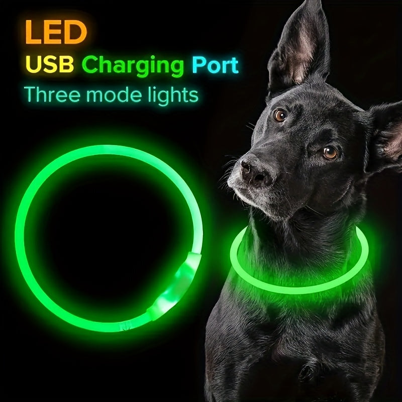 Rechargeable LED Dog Collar with 3 Modes - USB Charging, Adjustable Brightness, Durable PVC Material, Comfort Fit for Nighttime Walks, Safety & Visibility, Dog Collar Rechargeable, Pet Safety Gear, Sleek Pet Accessory, Comfor