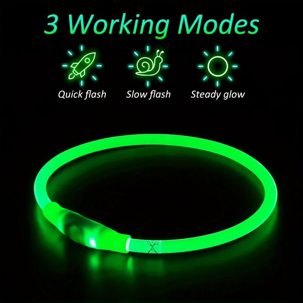 Rechargeable LED Dog Collar with 3 Modes - USB Charging, Adjustable Brightness, Durable PVC Material, Comfort Fit for Nighttime Walks, Safety & Visibility, Dog Collar Rechargeable, Pet Safety Gear, Sleek Pet Accessory, Comfor