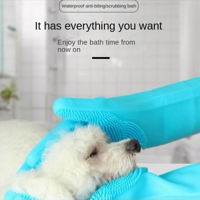 Silicone Pet Grooming Gloves - 1 Pair, Non-Electric Dog Bath & Massage Brush, High-Quality Kitchen Dishwashing Tool