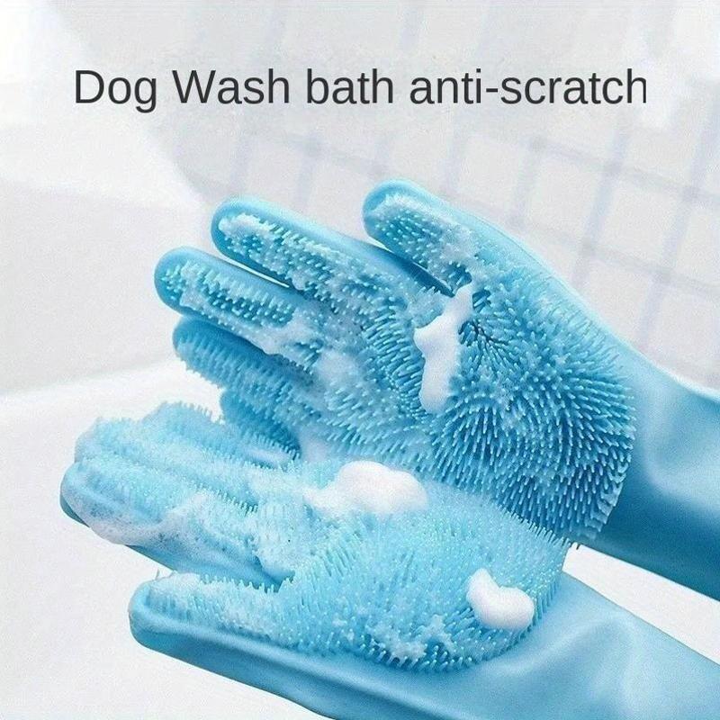 Silicone Pet Grooming Gloves - 1 Pair, Non-Electric Dog Bath & Massage Brush, High-Quality Kitchen Dishwashing Tool
