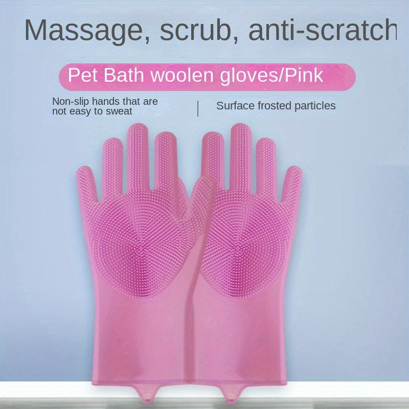 Silicone Pet Grooming Gloves - 1 Pair, Non-Electric Dog Bath & Massage Brush, High-Quality Kitchen Dishwashing Tool