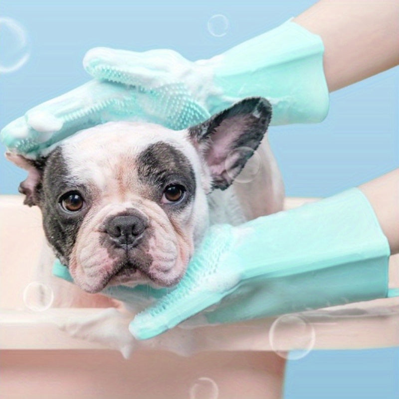 Silicone Pet Grooming Gloves - 1 Pair, Non-Electric Dog Bath & Massage Brush, High-Quality Kitchen Dishwashing Tool