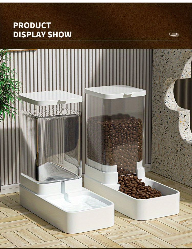 Uncharged Automatic Pet Feeder and Water Dispenser Set for Cats - Convenient, Hygienic, and Space-Saving Feeding Solution with Gravity-Fed Technology and Easy Cleaning Design