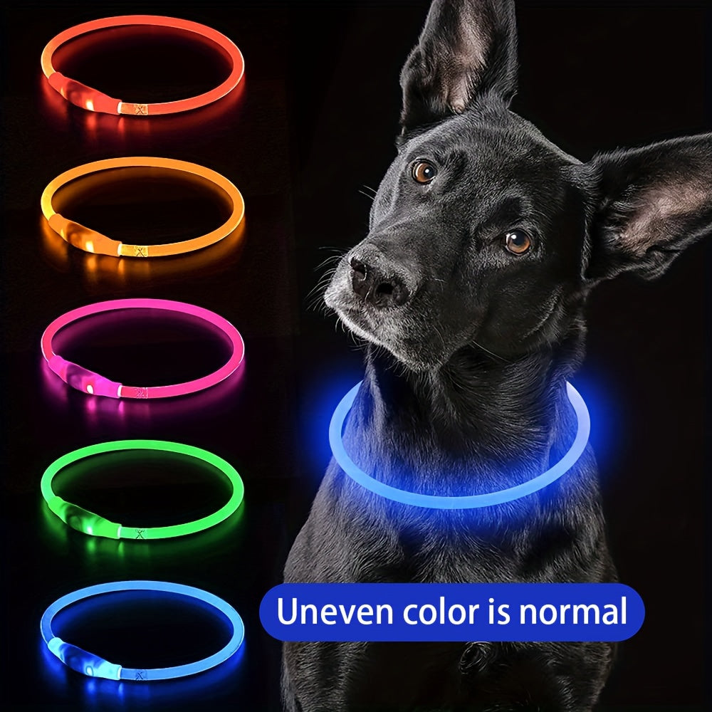 Rechargeable LED Dog Collar with 3 Modes - USB Charging, Adjustable Brightness, Durable PVC Material, Comfort Fit for Nighttime Walks, Safety & Visibility, Dog Collar Rechargeable, Pet Safety Gear, Sleek Pet Accessory, Comfor