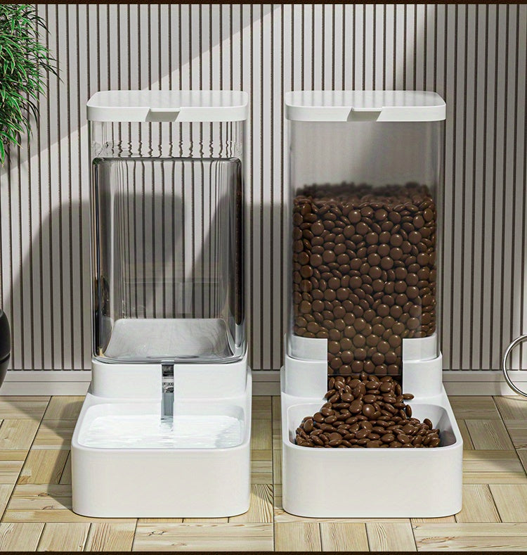 Uncharged Automatic Pet Feeder and Water Dispenser Set for Cats - Convenient, Hygienic, and Space-Saving Feeding Solution with Gravity-Fed Technology and Easy Cleaning Design