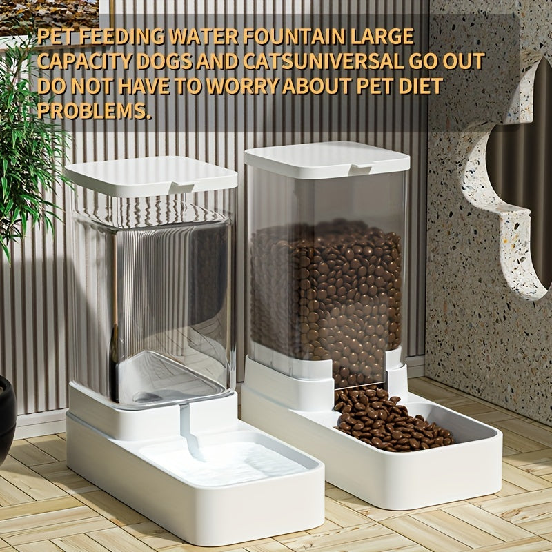 Uncharged Automatic Pet Feeder and Water Dispenser Set for Cats - Convenient, Hygienic, and Space-Saving Feeding Solution with Gravity-Fed Technology and Easy Cleaning Design
