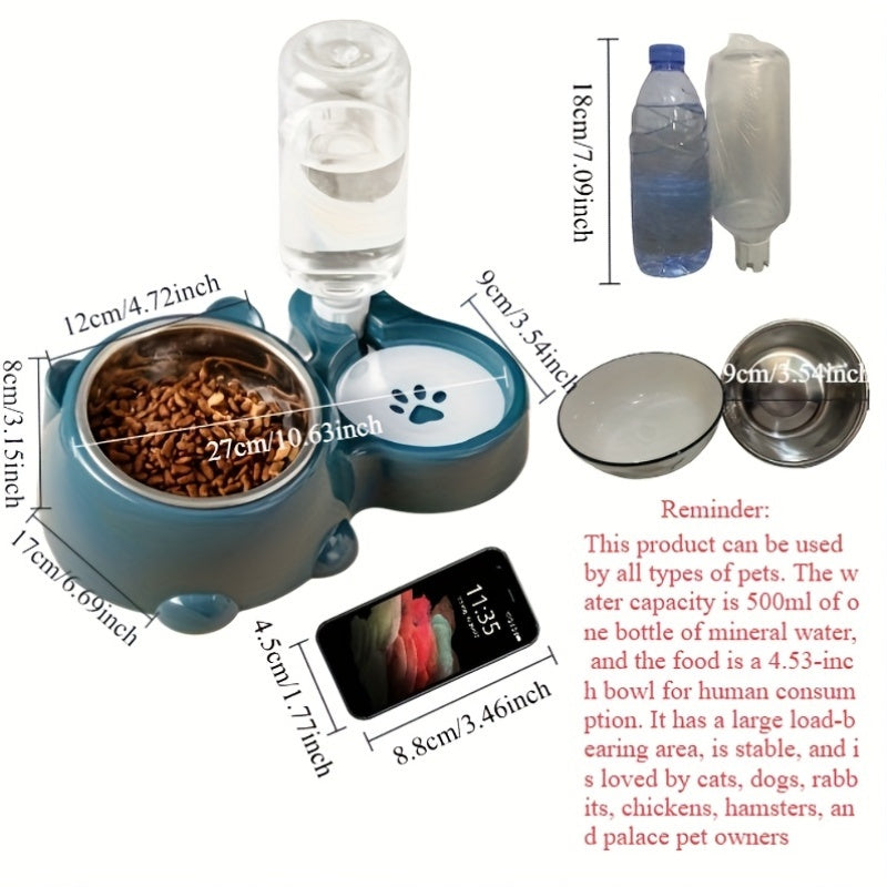[No Battery Needed] Automatic Pet Feeder and Water Dispenser - Stainless Steel and Plastic, Anti-Slip, No Battery Needed - for Cats and Small Dogs