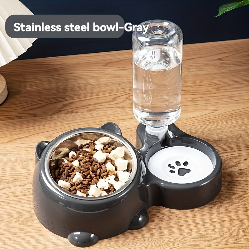 [No Battery Needed] Automatic Pet Feeder and Water Dispenser - Stainless Steel and Plastic, Anti-Slip, No Battery Needed - for Cats and Small Dogs