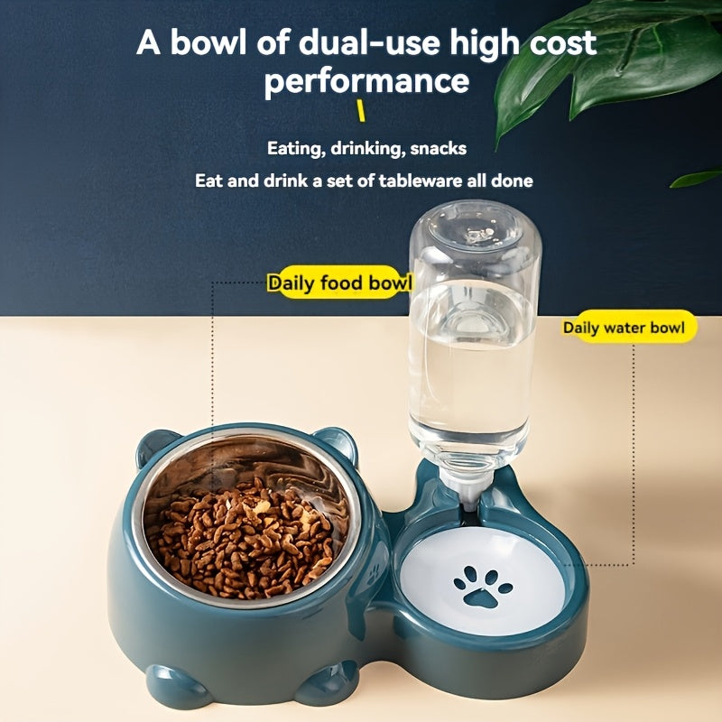 [No Battery Needed] Automatic Pet Feeder and Water Dispenser - Stainless Steel and Plastic, Anti-Slip, No Battery Needed - for Cats and Small Dogs