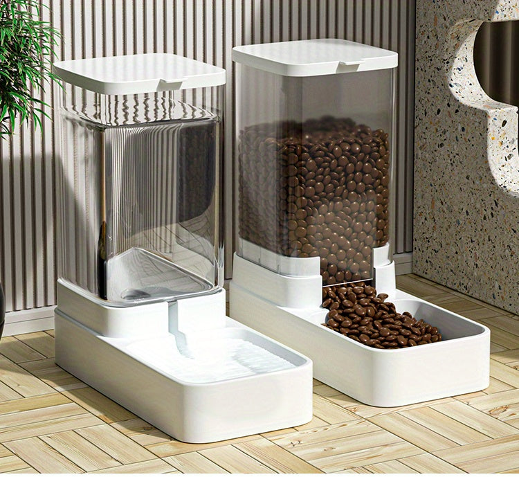 Uncharged Automatic Pet Feeder and Water Dispenser Set for Cats - Convenient, Hygienic, and Space-Saving Feeding Solution with Gravity-Fed Technology and Easy Cleaning Design