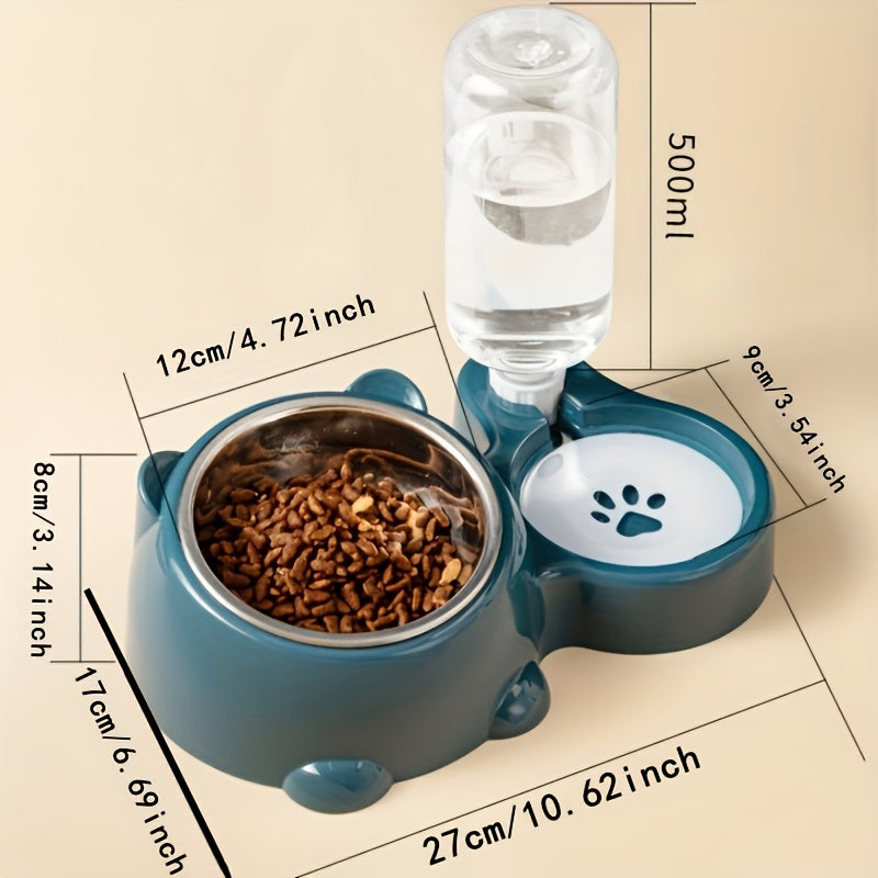 [No Battery Needed] Automatic Pet Feeder and Water Dispenser - Stainless Steel and Plastic, Anti-Slip, No Battery Needed - for Cats and Small Dogs