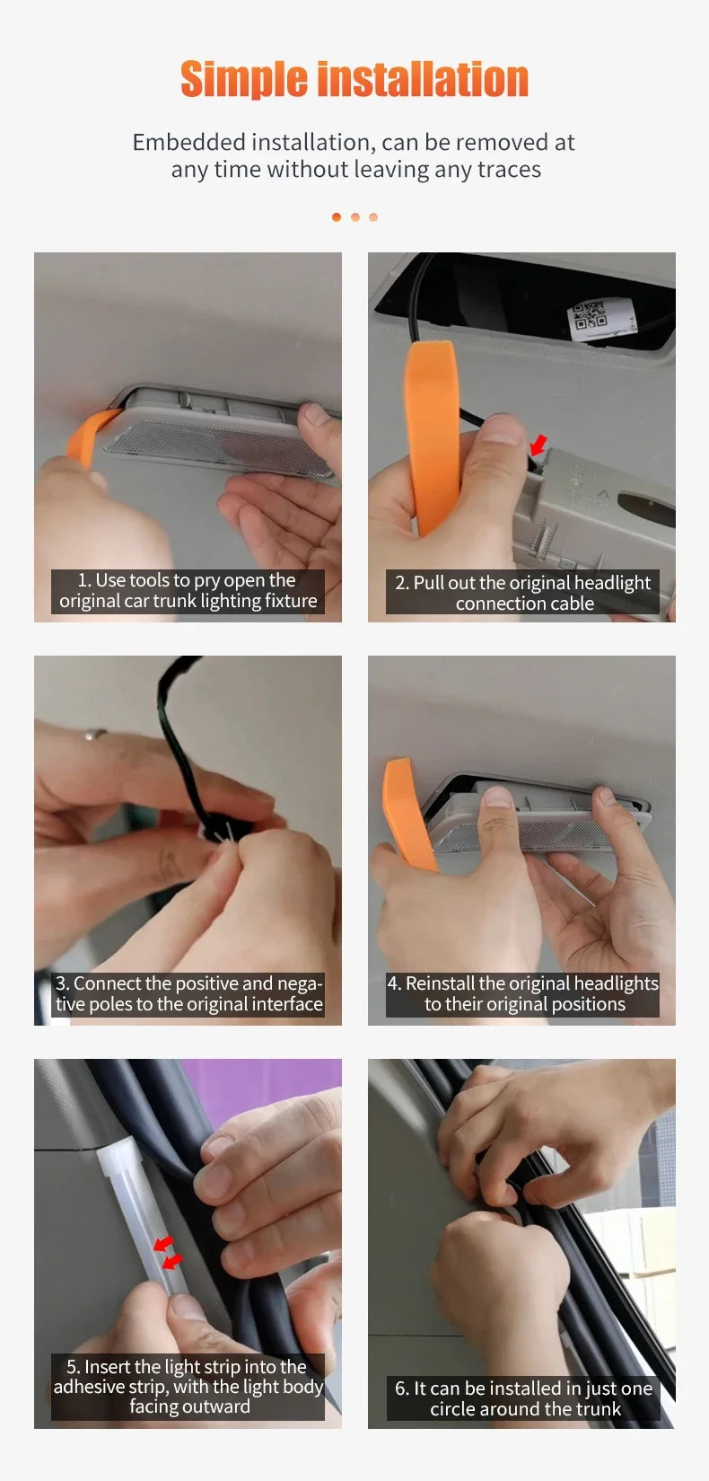 Car High Brightness Trunk Lighting Ambient Light Interior Decoration LED Wiring Free Automatic Sensing Tailgate 2/4M Light Strip