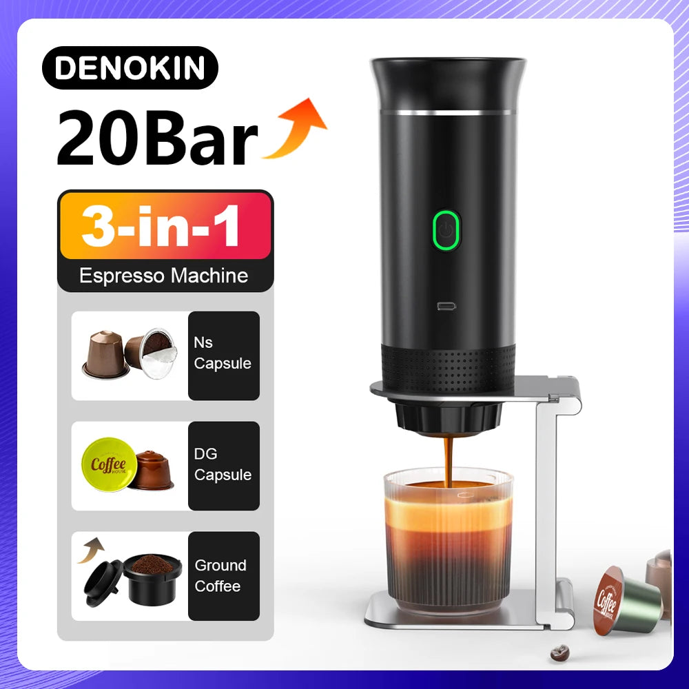 Wireless Electric Portable Espresso Coffee Machine for Car & Home Camping Coffee Maker 3-in-1 Capsule Powder Travel Coffee Maker