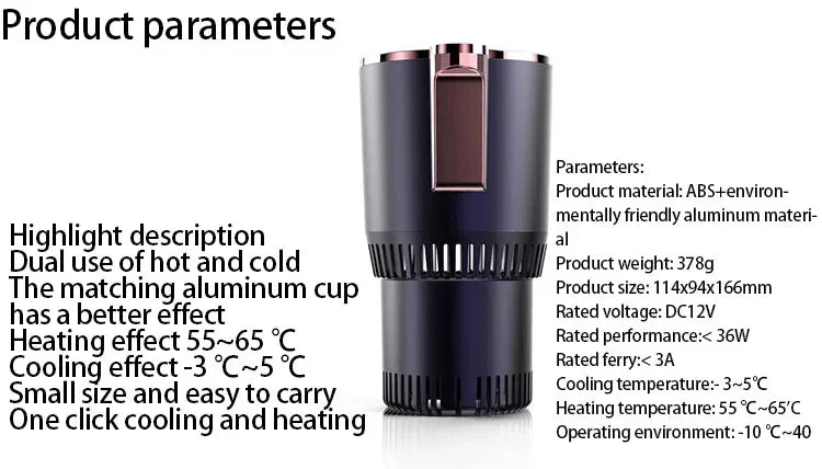 2-in-1 Smart Cooling Heating Car Cup Holder Intelligent Hot and Cold Cup Holder Mini Car Refrigerator Office Cooling and Heating