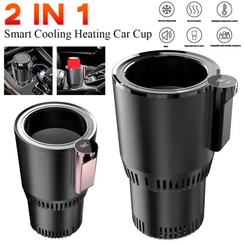 2-in-1 Smart Cooling Heating Car Cup Holder Intelligent Hot and Cold Cup Holder Mini Car Refrigerator Office Cooling and Heating