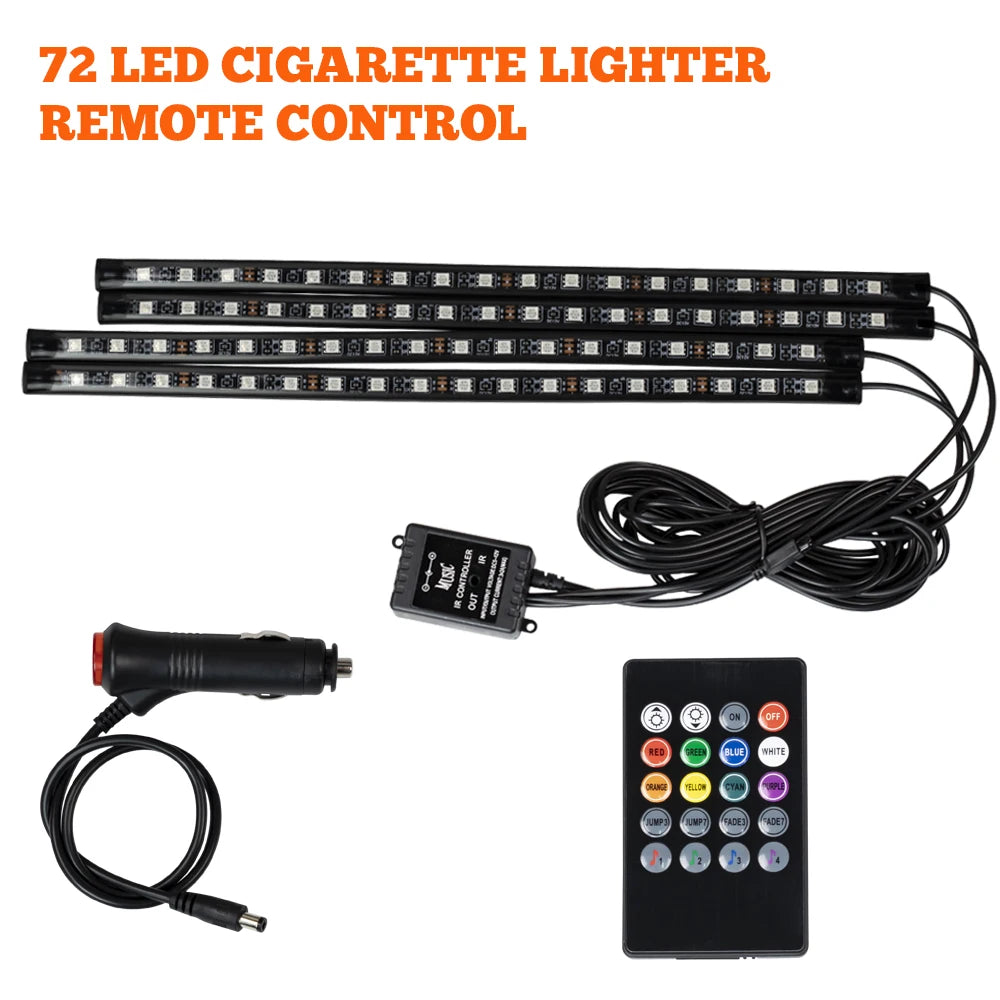 Neon 48 72 LED Car Interior Ambient Foot Light with USB Wireless Remote Music App Control Auto RGB Atmosphere Decorative Lamps