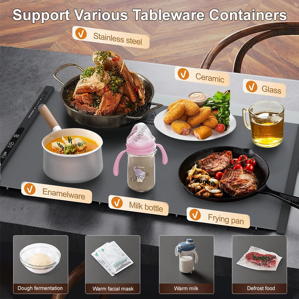 Electric Food Warmer Plate Foldable Warming Tray Plate Warmer Mat Food Fast Heating Portable Electric Warming Tray 8 Tem Setting