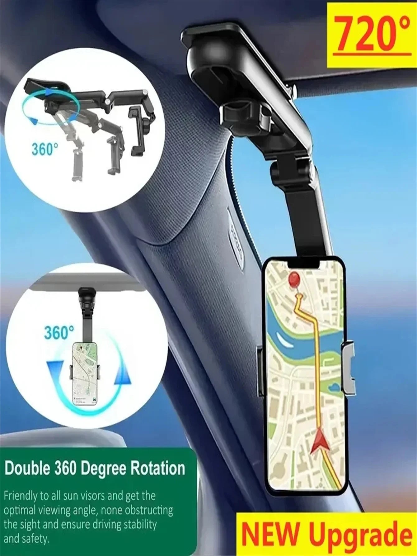 Sun Visor Phone Holder for Car Multifunctional 360° Rotating Sun Visor Cell Phone Holder with IPhone/Samsung/Android