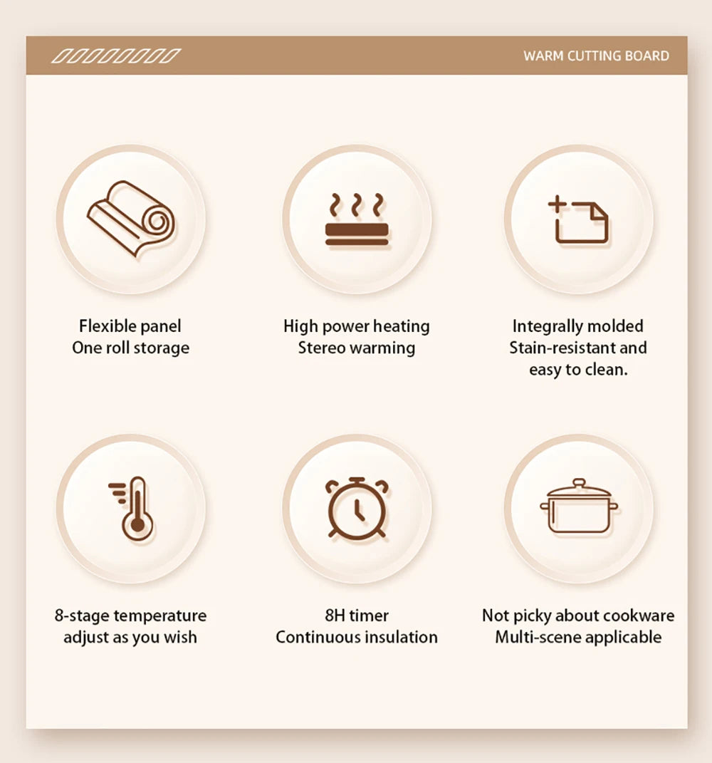 Electric Food Warmer Plate Foldable Warming Tray Plate Warmer Mat Food Fast Heating Portable Electric Warming Tray 8 Tem Setting