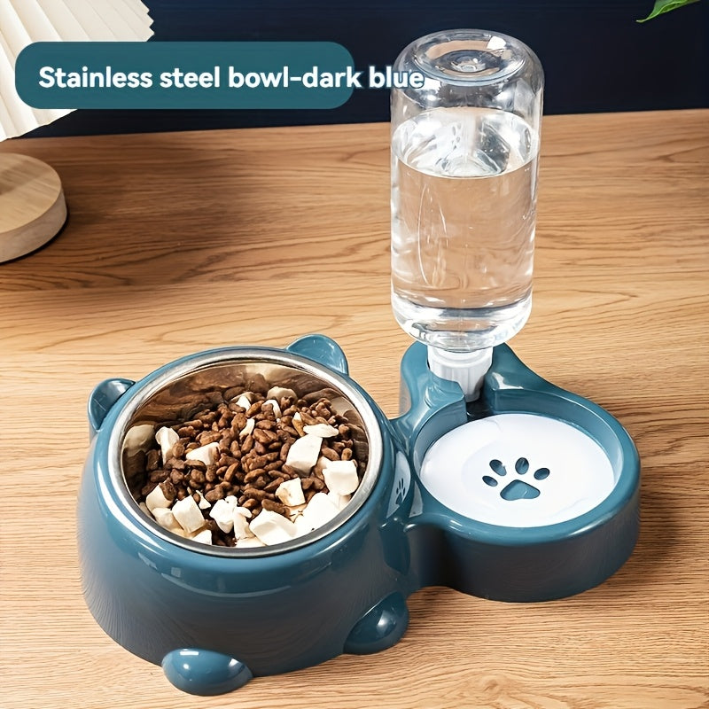 [No Battery Needed] Automatic Pet Feeder and Water Dispenser - Stainless Steel and Plastic, Anti-Slip, No Battery Needed - for Cats and Small Dogs