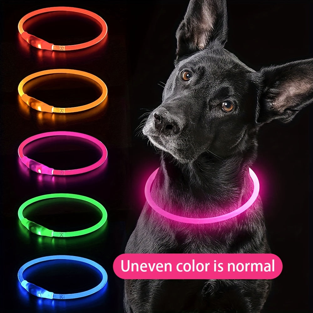 Rechargeable LED Dog Collar with 3 Modes - USB Charging, Adjustable Brightness, Durable PVC Material, Comfort Fit for Nighttime Walks, Safety & Visibility, Dog Collar Rechargeable, Pet Safety Gear, Sleek Pet Accessory, Comfor